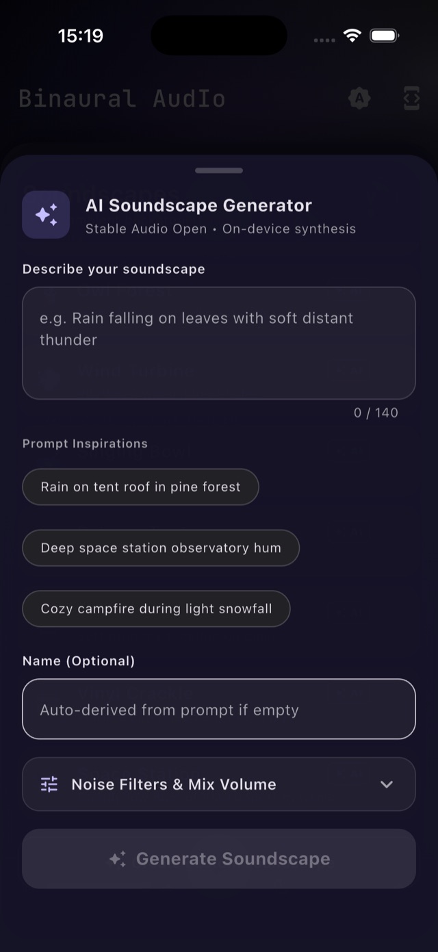 AI soundscape generator with a text prompt field