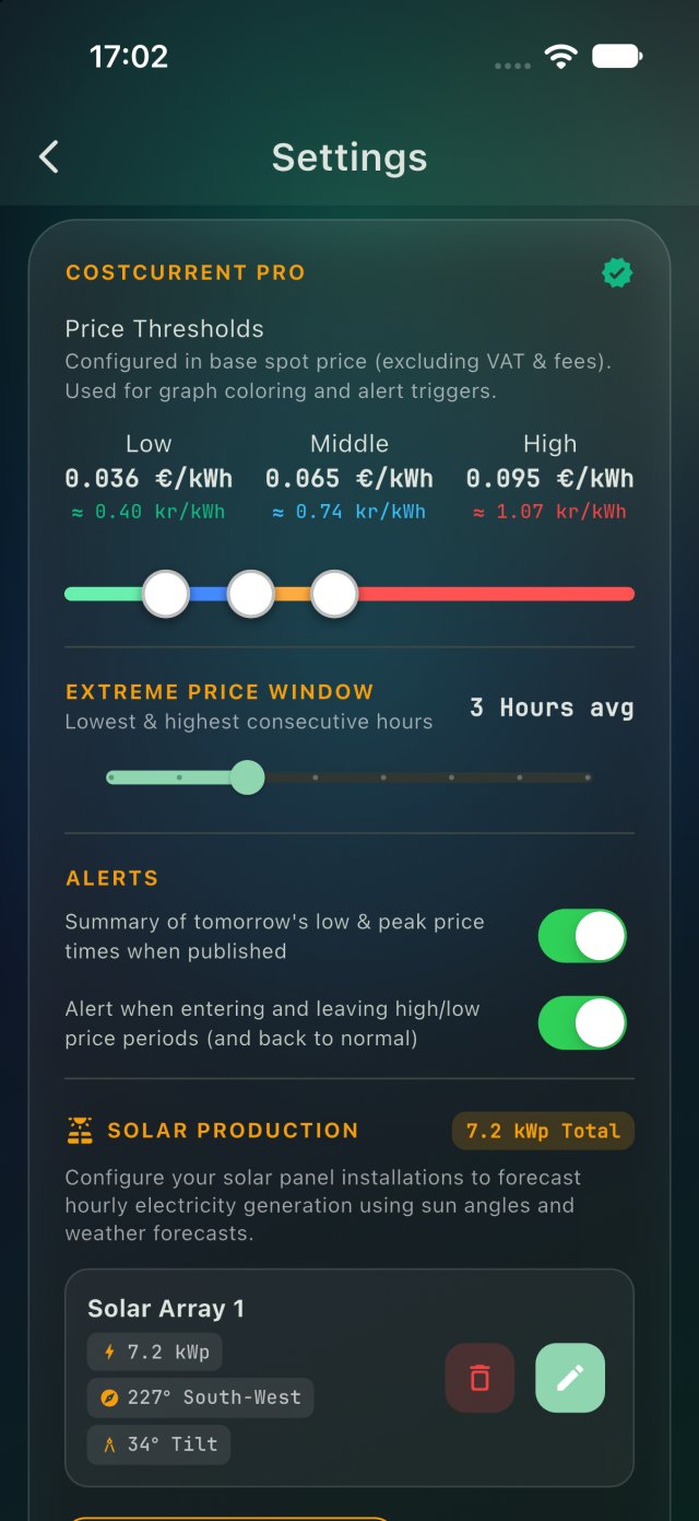 VoltWatch Pro price alert threshold settings